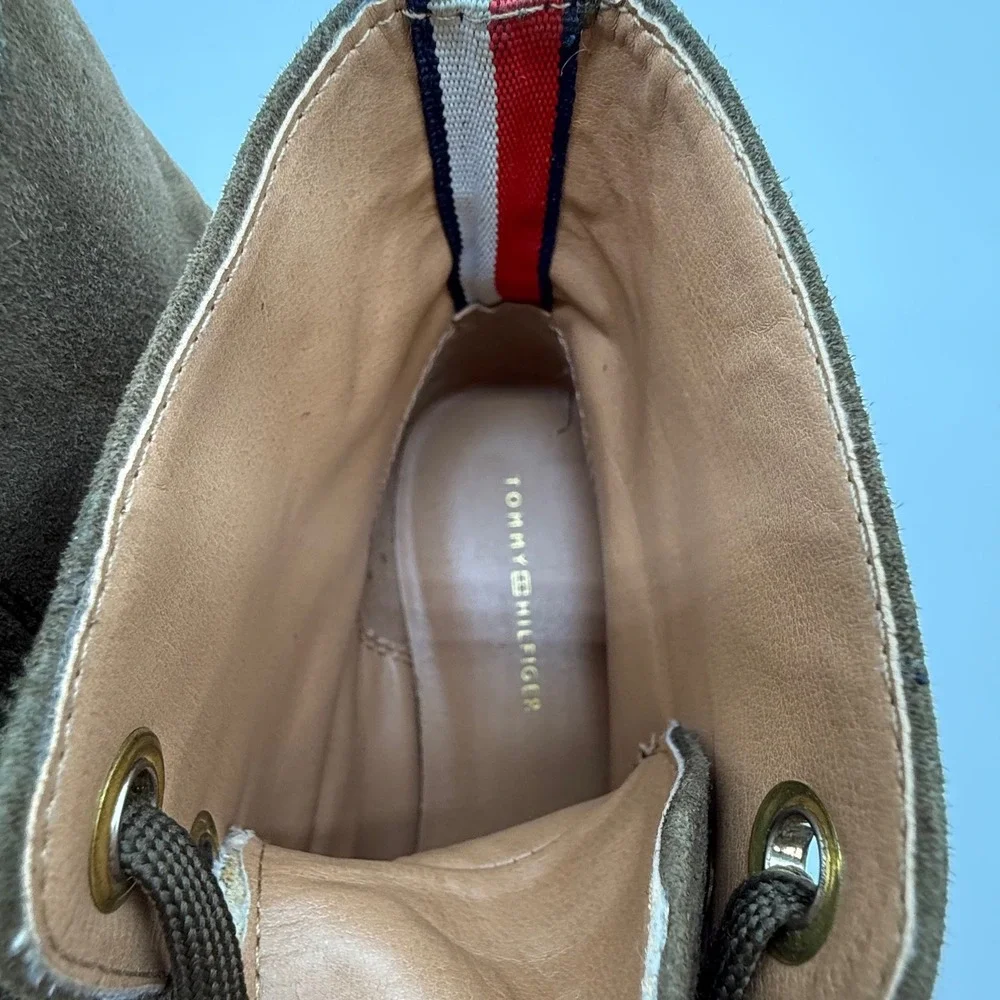 Tommy Hilfiger boot‎ 6.5 Twjudsen Suede Lace Up Ankle Boots Olive Green Women